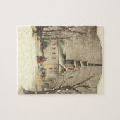Kerstmis in oude stijl, kerk in winters landschap legpuzzel (Horizontaal)