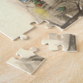 Kerstmis in oude stijl, kerk in winters landschap legpuzzel (Zijkant)