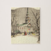 Kerstmis in oude stijl, kerk in winters landschap legpuzzel (Verticaal)