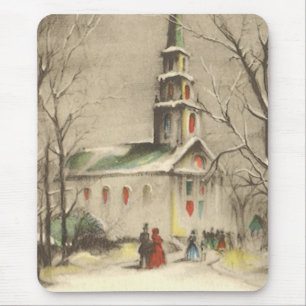 Kerstmis in oude stijl, kerk in winters winterspro muismat