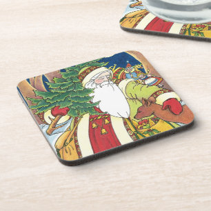Kerstmis in oude stijl, Kerstman hert in bos Bier Onderzetter