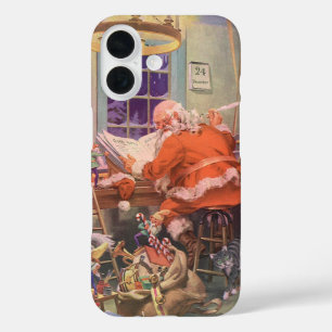 Kerstmis in oude stijl, Kerstman met elfen werkpla iPhone 16 Hoesje