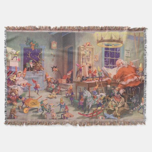 Kerstmis in oude stijl, Kerstman met elfenwerkplaa Deken (Voorkant)