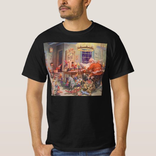 Kerstmis in oude stijl, Kerstman met elvenwerkplaa T-shirt (Voorkant)