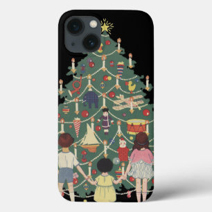 Kerstmis in oude stijl Kinderen rond een versierde iPhone 13 Hoesje