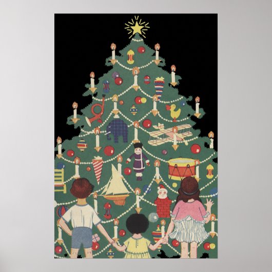 Kerstmis in oude stijl Kinderen rond een versierde Poster (Voorkant)