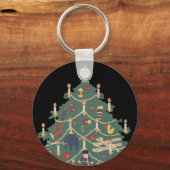 Kerstmis in oude stijl Kinderen rond een versierde Sleutelhanger (Voorkant)