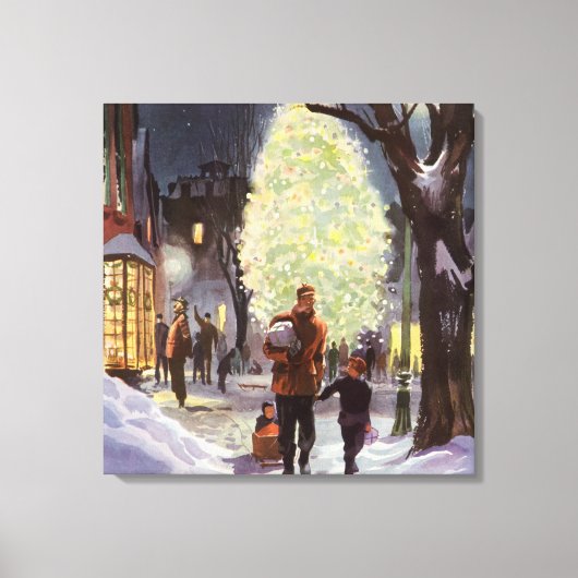 Kerstmis in oude stijl, vader die met de kinderen canvas afdruk (Voorkant)