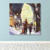 Kerstmis in oude stijl, vader die met de kinderen canvas afdruk (Insitu (Houten vloer))
