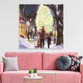 Kerstmis in oude stijl, vader die met de kinderen canvas afdruk (Insitu (Woonkamer))
