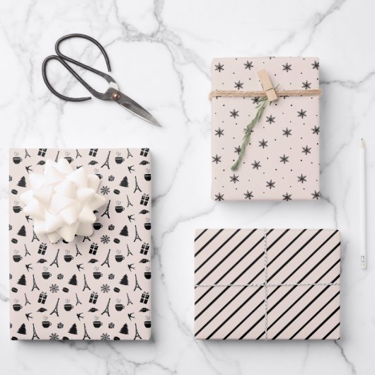 Kerstmis in Parijs Coördinatiepatroon Inpakpapier Vel (Voorkant)