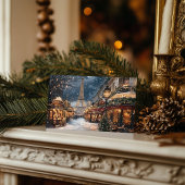 Kerstmis in Parijs: Eiffeltorenmarkt 's Nachts Feestdagenkaart