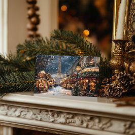 Kerstmis in Parijs: Eiffeltorenmarkt 's Nachts Feestdagenkaart