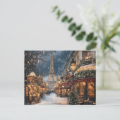 Kerstmis in Parijs: Eiffeltorenmarkt 's Nachts Feestdagenkaart (Staand voorkant)