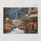 Kerstmis in Parijs: Eiffeltorenmarkt 's Nachts Feestdagenkaart (Voorkant)