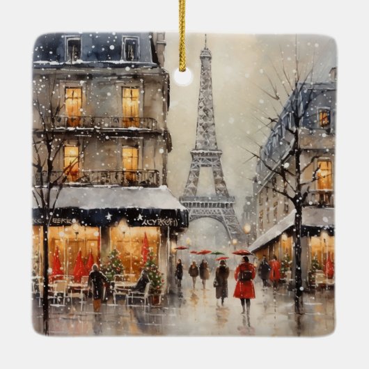 Kerstmis in Parijs Keramisch Ornament (Achterkant)