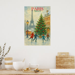 Kerstmis in Parijs Kunstprint – Eiffeltoren Winter Poster