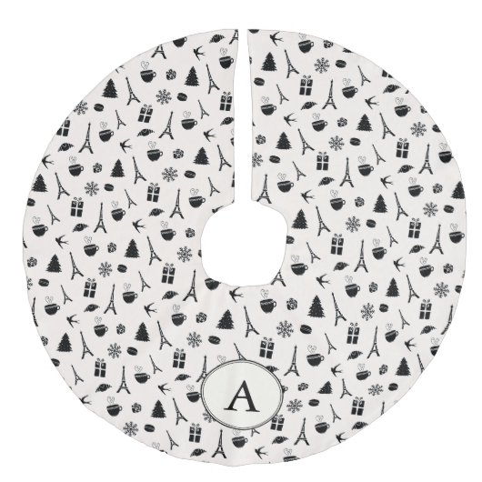 Kerstmis in Parijs | Monogrammen Imitatie Linnen Kerstboom Rok (Voorkant)