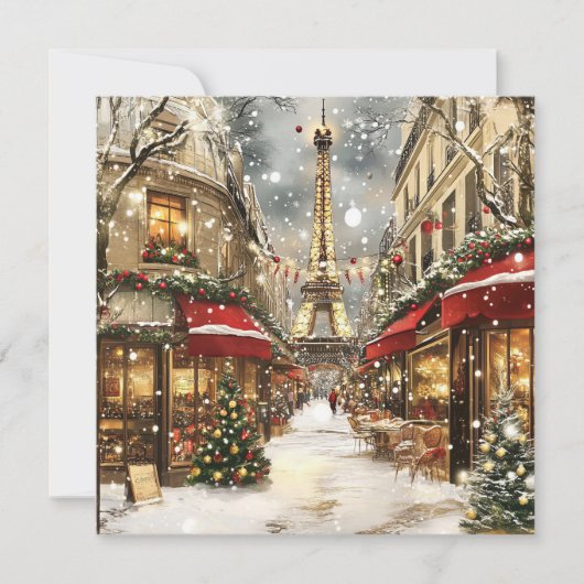 Kerstmis in Parijs: Vakantie Charm op Eiffellaan Feestdagenkaart (Voorkant)