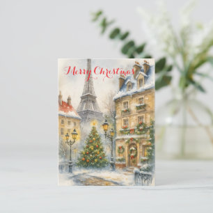 Kerstmis in Parijs Vakantieansichtkaart – Aquarel Feestdagenkaart