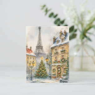 Kerstmis in Parijs Watercolor Eiffeltoren Scene Briefkaart