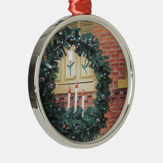 Kerstmis in Pella, Iowa Holiday Verdekte Lichten Metalen Ornament (Rechts)