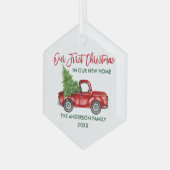 Kerstmis in penseel Nieuw Home Red Truck Glas Ornament (Voorkant links)