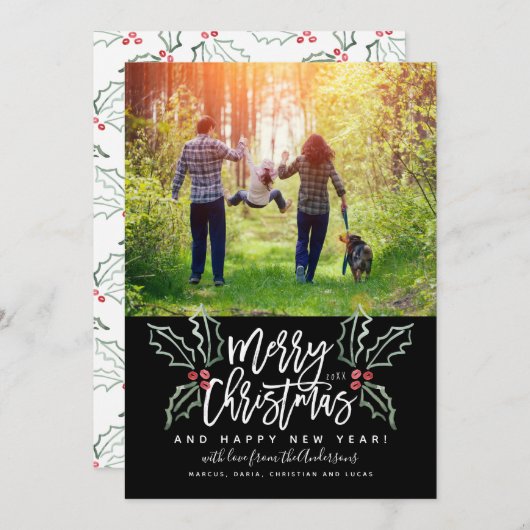 Kerstmis in Penseel Script Hollies Feestdagenkaart (Voorkant / Achterkant)