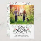 Kerstmis in Penseel Script Hollies Feestdagenkaart (Voorkant / Achterkant)