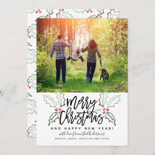 Kerstmis in Penseel Script Hollies Feestdagenkaart (Voorkant / Achterkant)