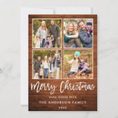 Kerstmis in penseelscript, bijtend hout 4 Foto Feestdagenkaart (Voorkant)