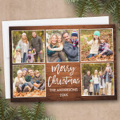 Kerstmis in penseelscript, bijtend hout 5 Foto Feestdagenkaart