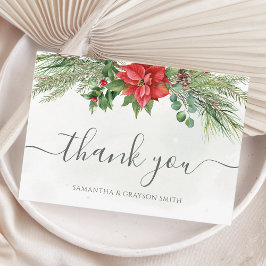 Kerstmis in Poinsettia Winter Greenery Wedding Bedankkaart