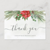 Kerstmis in Poinsettia Winter Greenery Wedding Bedankkaart (Voorkant)