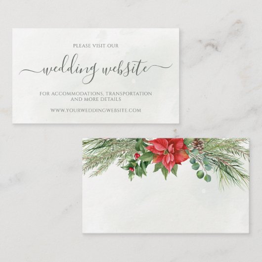 Kerstmis in Poinsettia Winter Greenery Wedding Informatiekaartje (Voorkant / Achterkant)