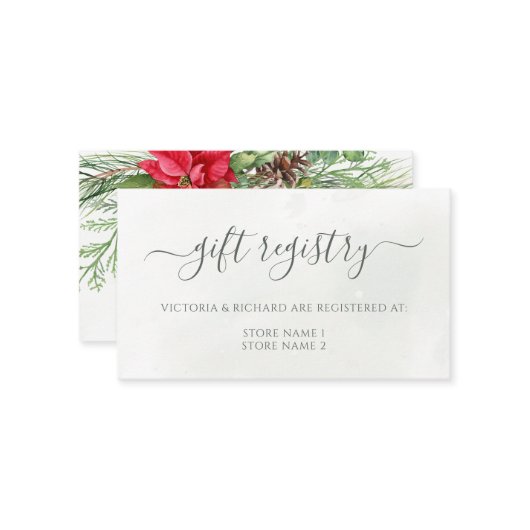 Kerstmis in Poinsettia Winter Greenery Wedding Informatiekaartje (Voorkant / Achterkant in situ)