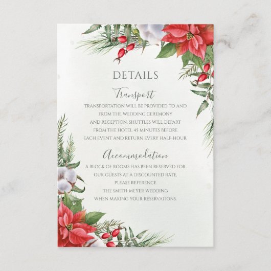 Kerstmis in Poinsettia Winter Greenery Wedding Informatiekaartje (Voorkant)