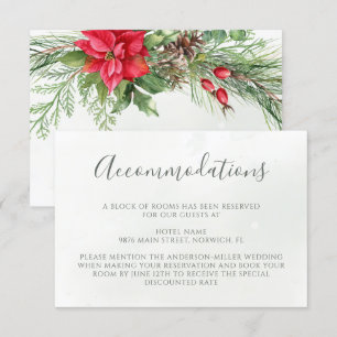 Kerstmis in Poinsettia Winter Greenery Wedding Informatiekaartje