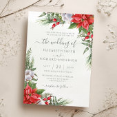 Kerstmis in Poinsettia Winter Greenery Wedding Kaart