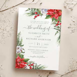 Kerstmis in Poinsettia Winter Greenery Wedding Kaart