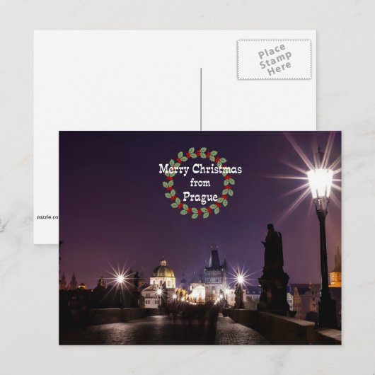Kerstmis in Praag, stadsgezicht foto Feestdagenkaart (Voorkant / Achterkant)