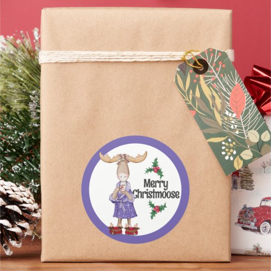 Kerstmis in pyjama met cacao ronde sticker (Feestdagen)