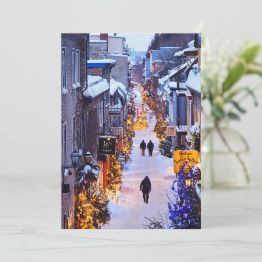 Kerstmis in Quartier Petit Champlain, Quebec Feestdagenkaart (Staand voorkant)
