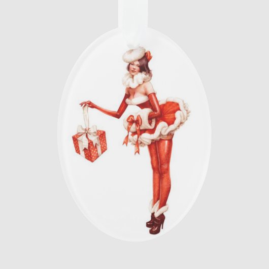 Kerstmis in Red Pin Up Girl Ornament (voorkant)