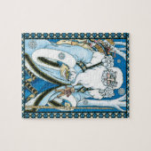 Kerstmis in retro stijl, Blauwe kerstman met sneeu Legpuzzel (Horizontaal)