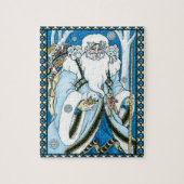 Kerstmis in retro stijl, Blauwe kerstman met sneeu Legpuzzel (Verticaal)
