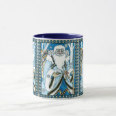 Kerstmis in retro-stijl, Blauwe Kerstman met sneeu Mok (Midden)