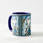 Kerstmis in retro-stijl, Blauwe Kerstman met sneeu Mok (Voorkant links)