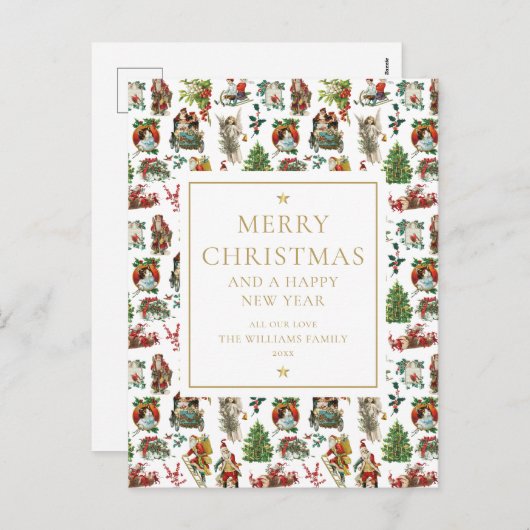 Kerstmis in Retro Stijl Feestdagenkaart (Voorkant / Achterkant)