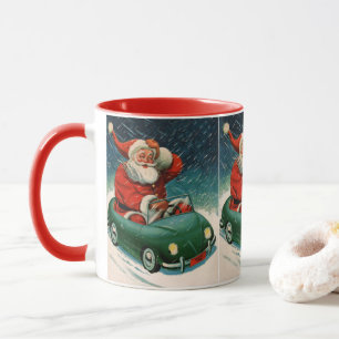 Kerstmis in retro stijl, Kerstman in een leuk auto Mok